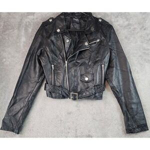 Ashley by 26 Jacket Womens Large Black Zip Faux Leather Moto Biker Retro